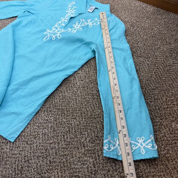 Carole Little Women’s 100% Linen Turquoise Tunic Top 3/4 Sleeve Sz 10 Coastal - Picture 7 of 9